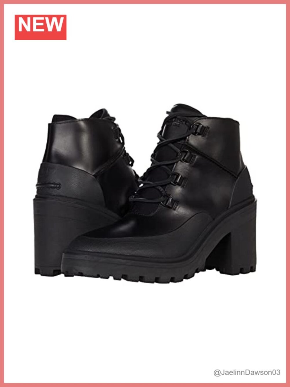 Waterproof Leather Ankle Bootie Block Heel Lace-Up Boot 3.5 Inch